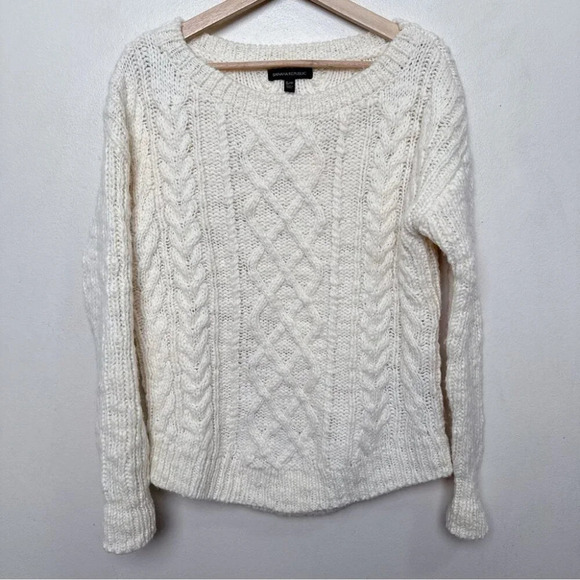 Banana Republic Womens Small Boat Neck Oversized Cable Ivory Wool Sweater - Picture 3 of 15